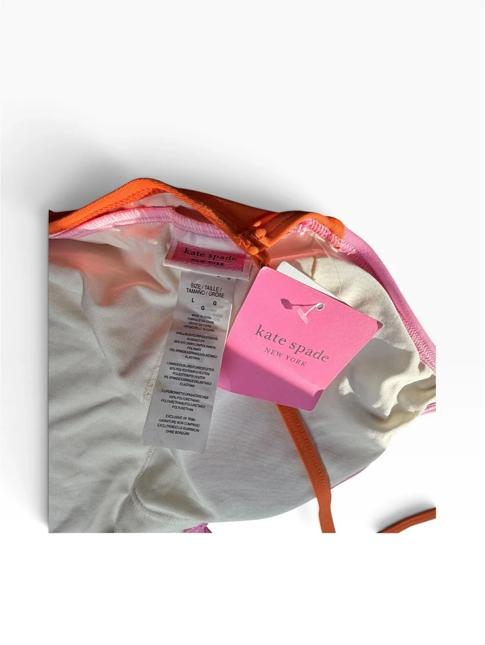 Kate Spade Color Block Plunging V-Neck One Piece Swimsuit Pink Orange $142 NWT